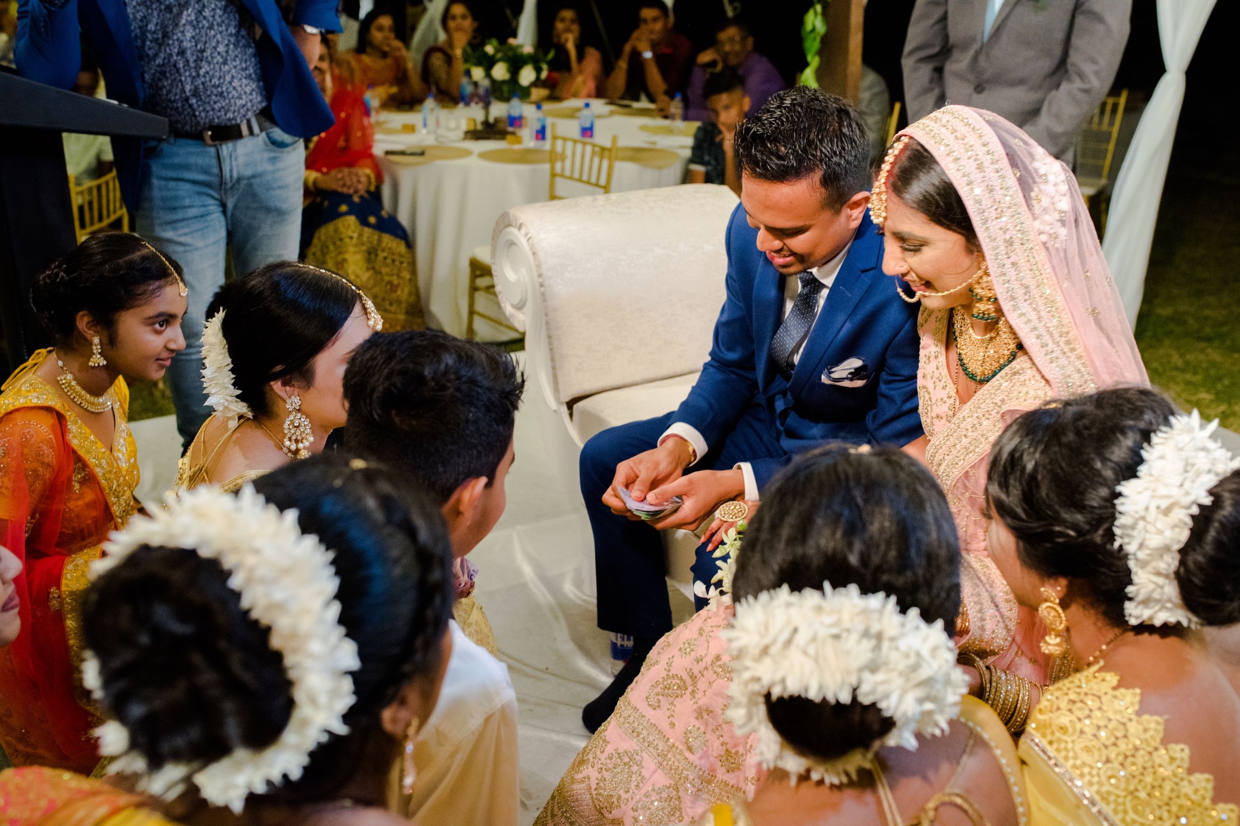 Intimate gathering of guests during wedding reception celebrations.