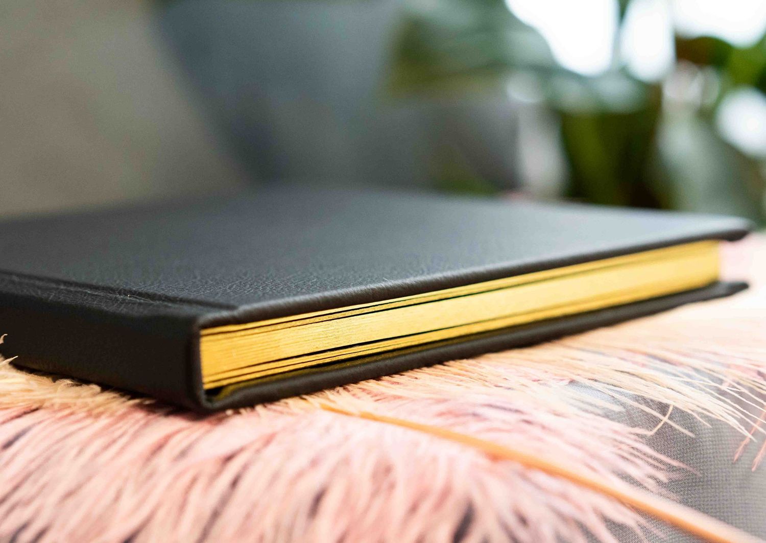 black vegan leather album with gold gilding
