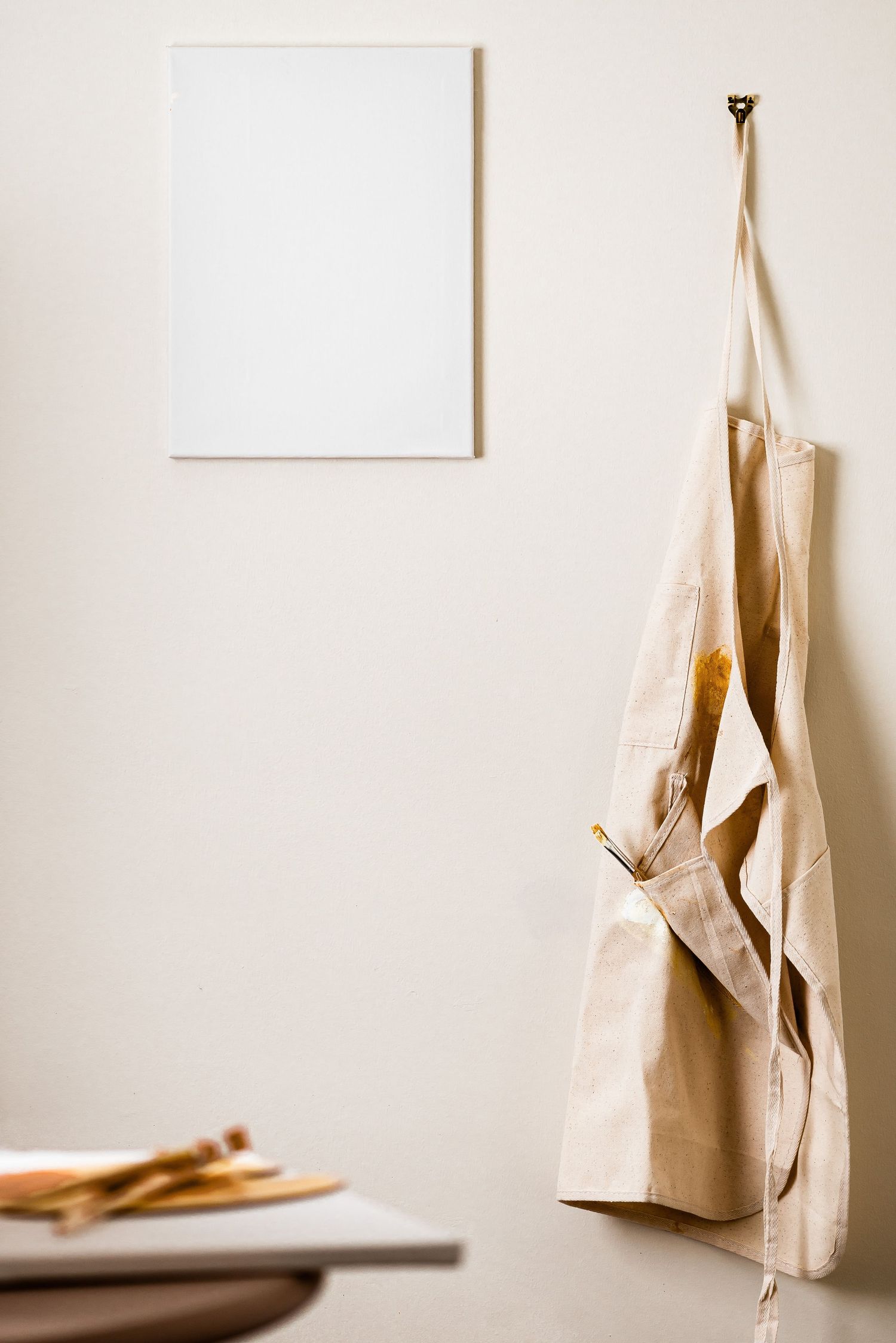 artists canvas with smock and paint, art stock photos, designer, artists, painter, print designer