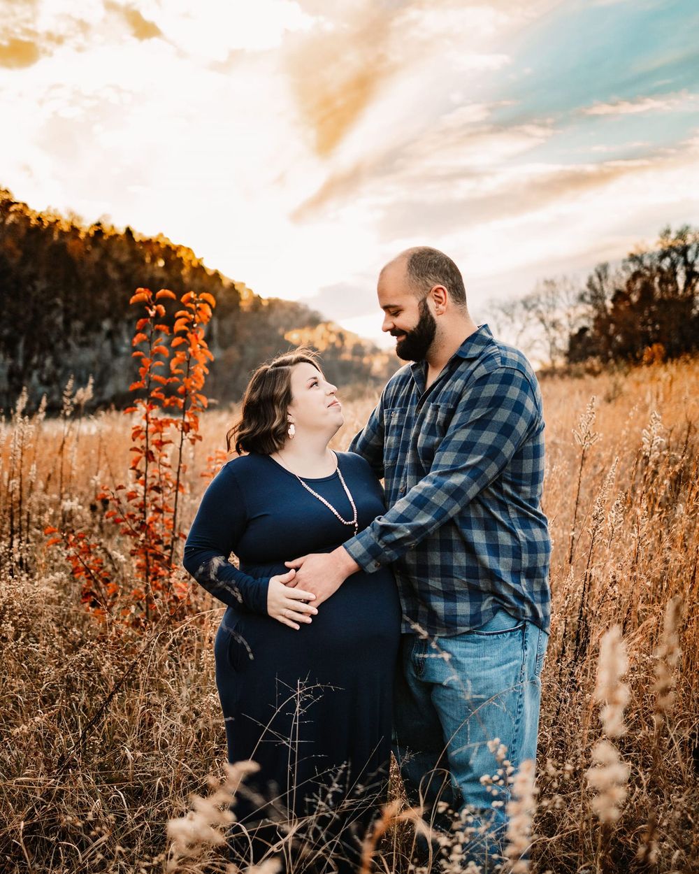 Beautiful couple and sky during an outdoor maternity session in Knoxville, TN.