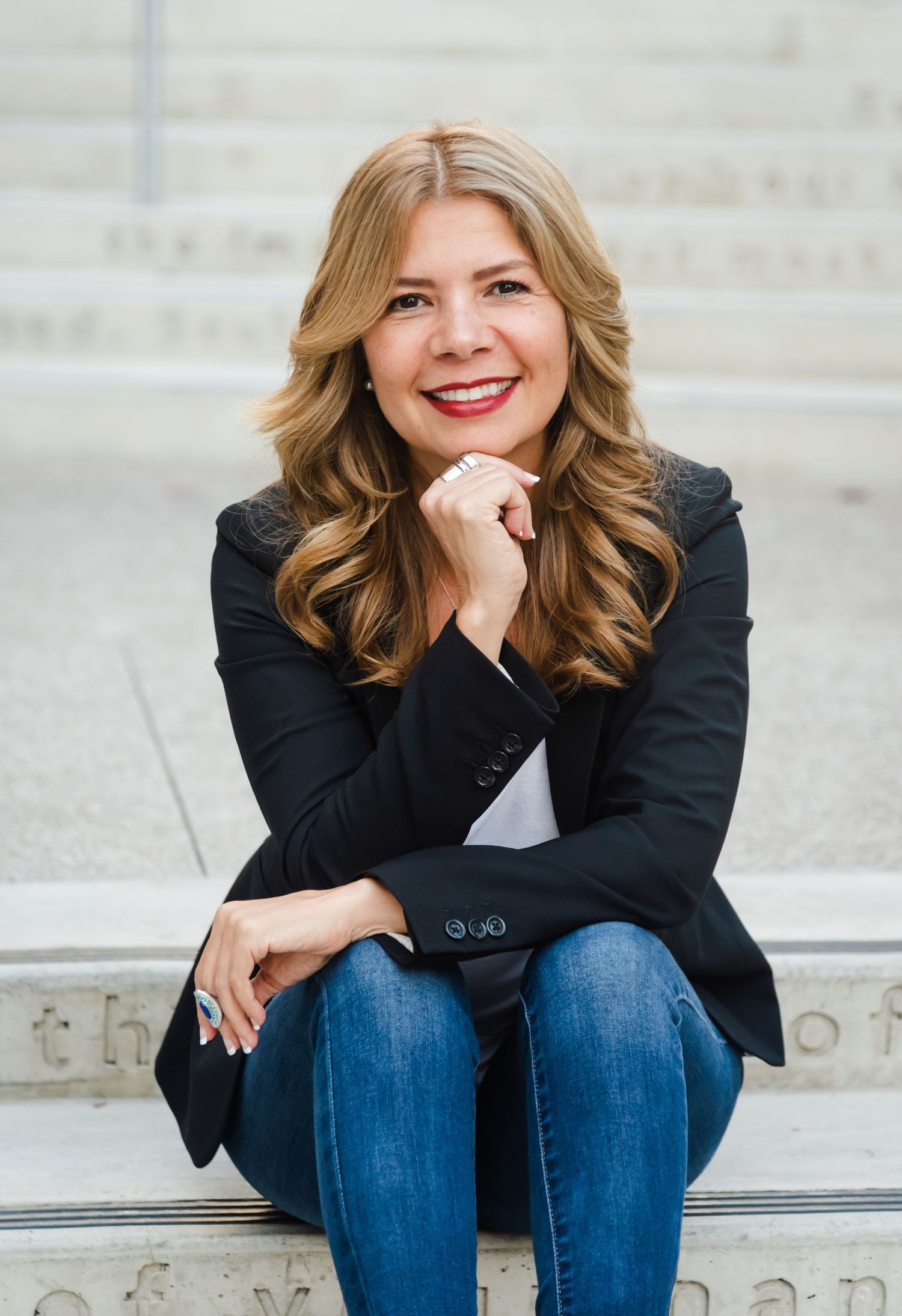 Woman portrait sitting on stairs