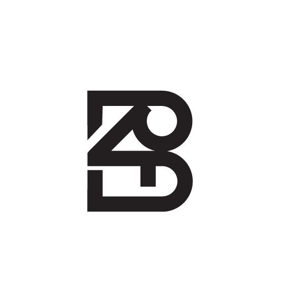 Minimalist black and white logo design combining letters B and Z in geometric shapes.