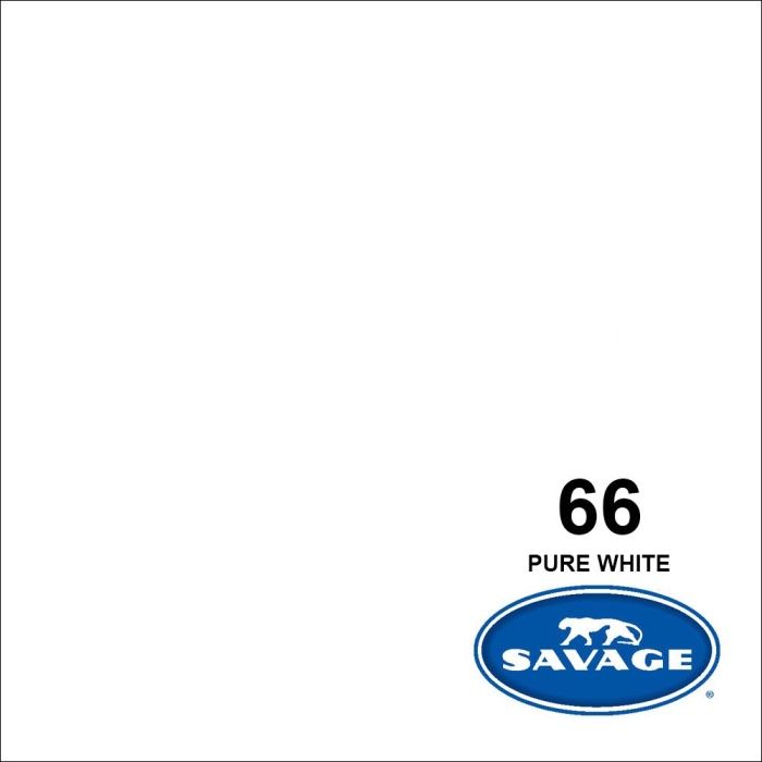 Product label for Savage brand photography backdrop paper in pure white color number 66.
