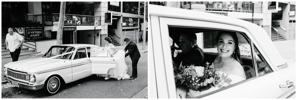 Ford wedding car hire bride in the car
