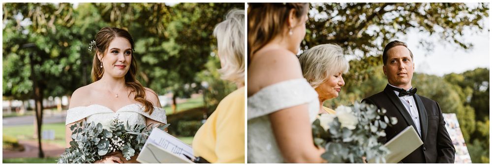 bride and groom looking at onanother
