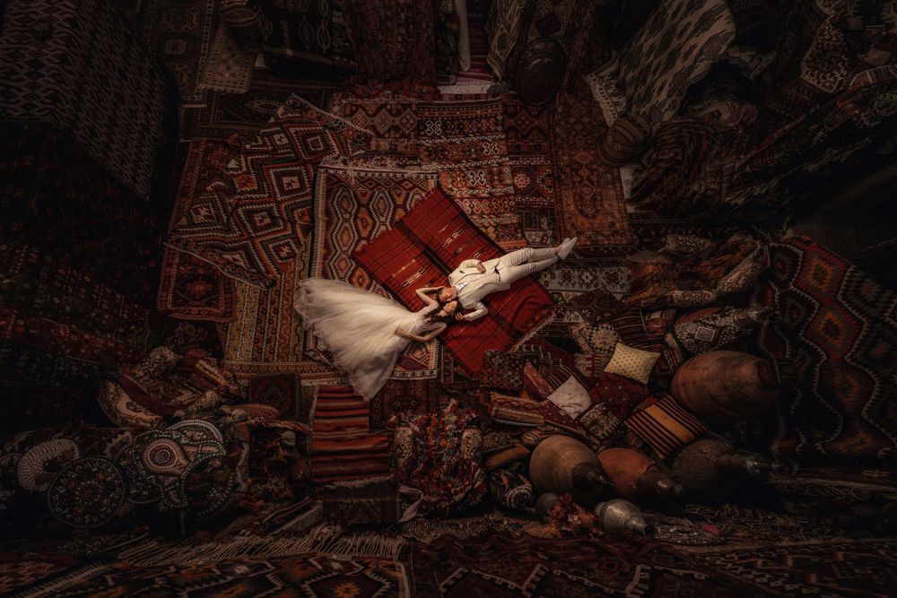 Dark atmospheric interior shots with dramatic lighting and traditional decor.