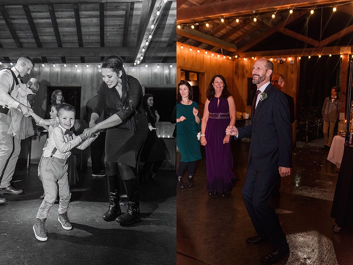 Photography of ring bearer and father of the bride dancing at wedding reception
