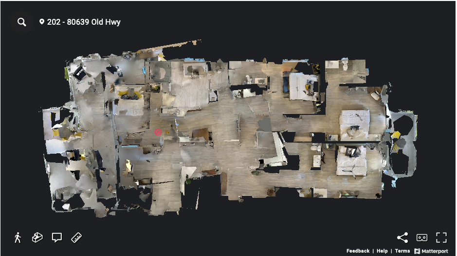 3D floor plan view of modern apartment layout with furnished rooms.