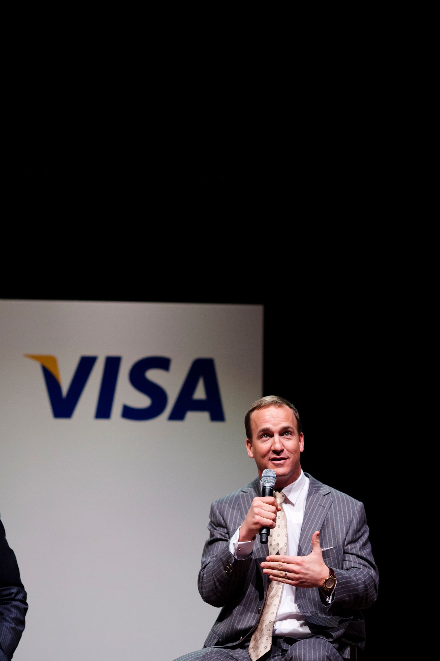Payton Manning speaking during Indy superbowl