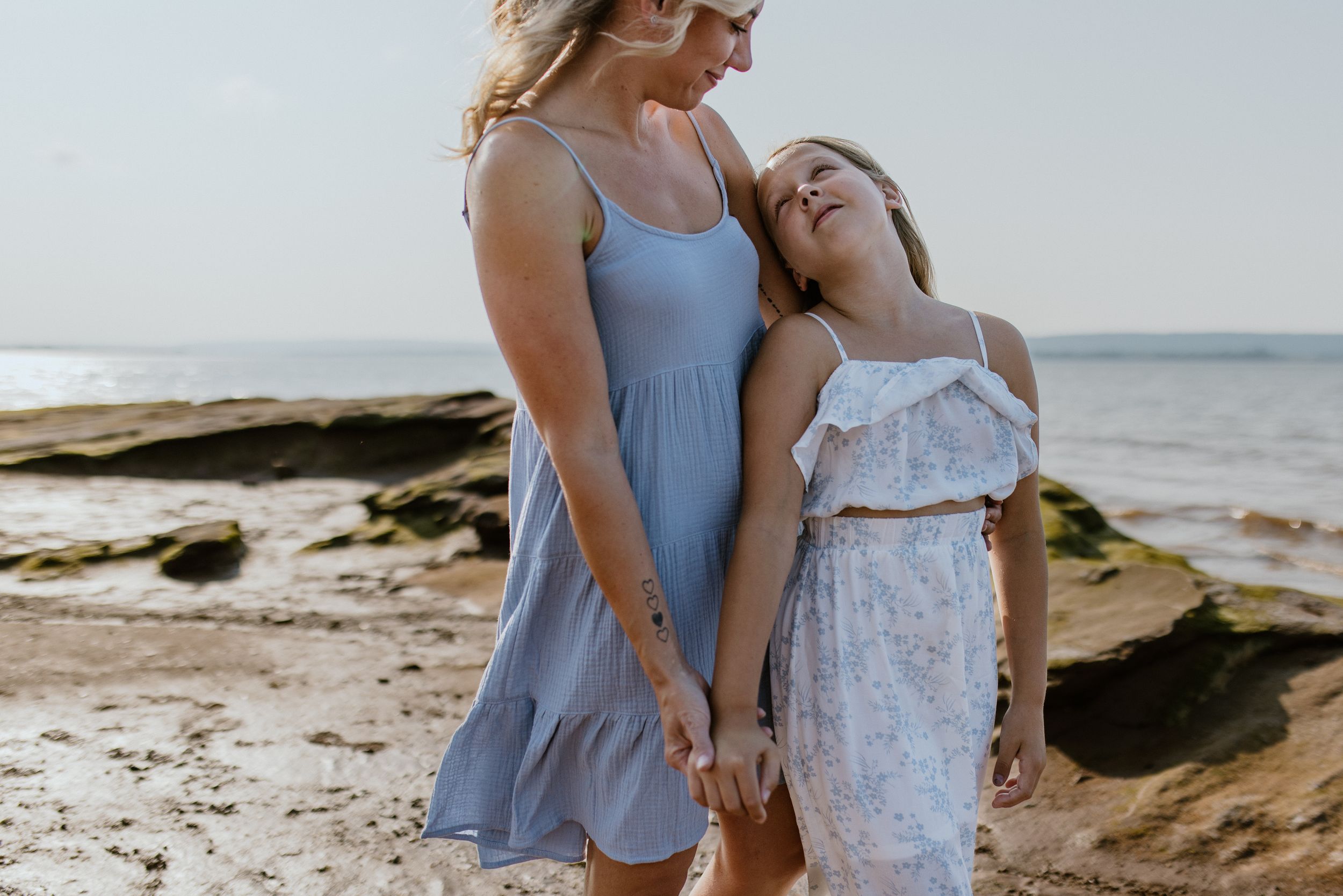 Mother-daughter photo session at Evangeline Beach, Grand Pre, Nova Scotia