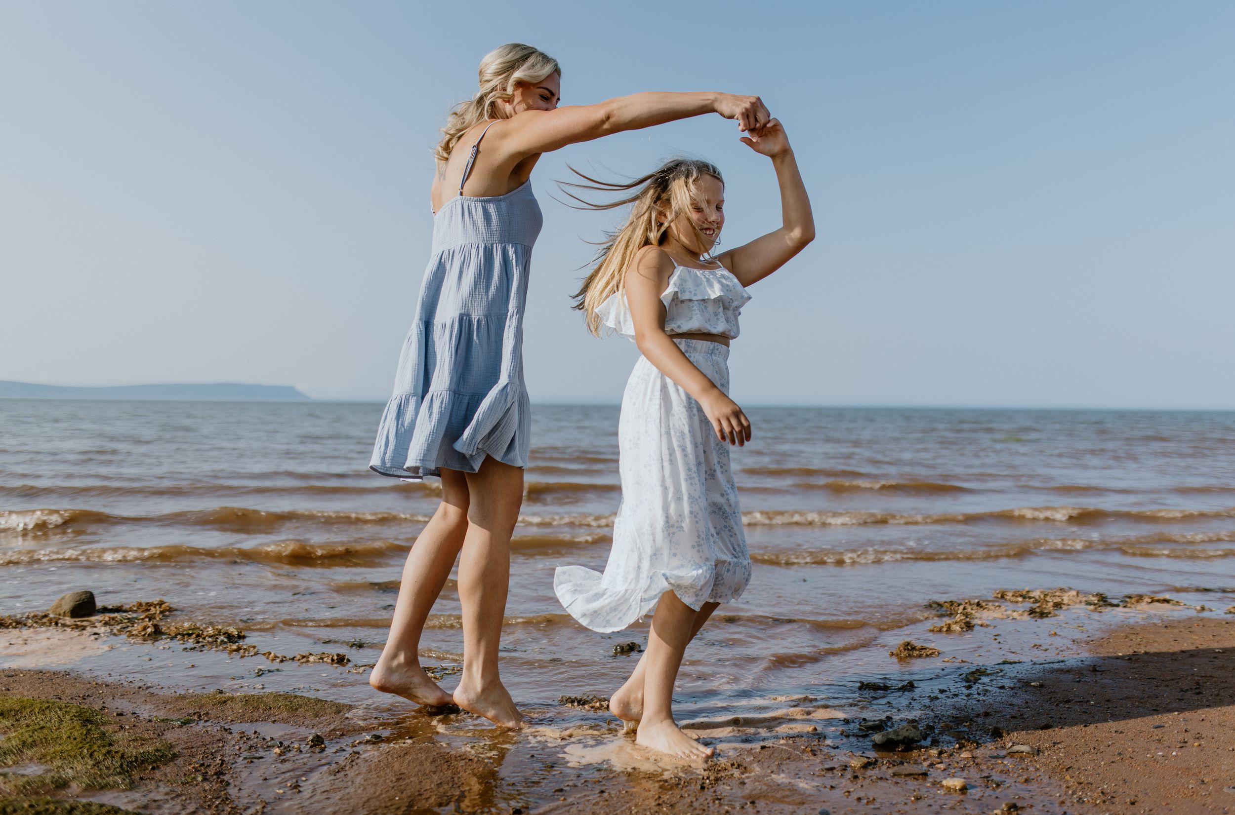 Mother-daughter photo session at Evangeline Beach, Grand Pre, Nova Scotia