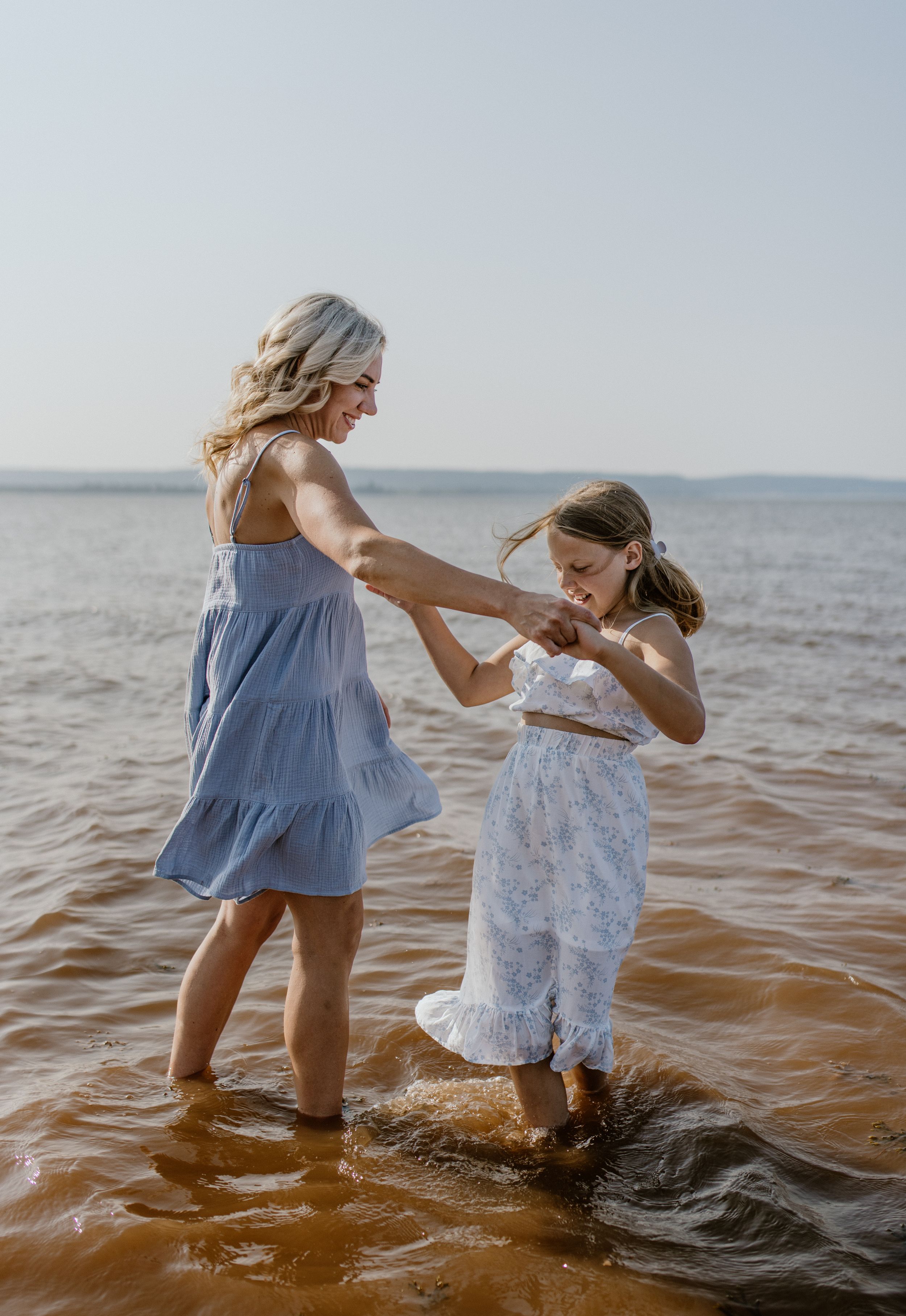 Mother-daughter photo session at Evangeline Beach, Grand Pre, Nova Scotia