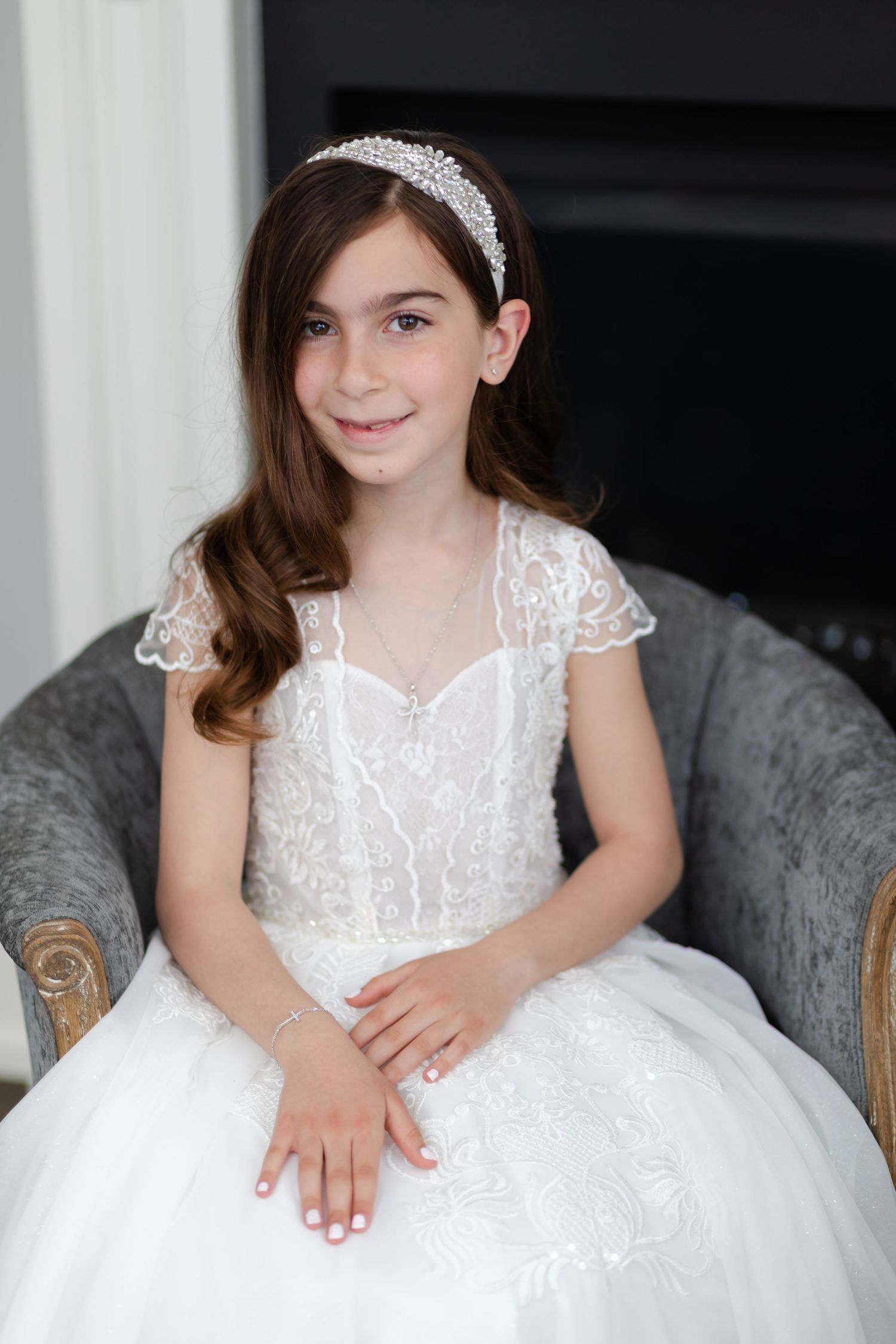 First communion photography white dress