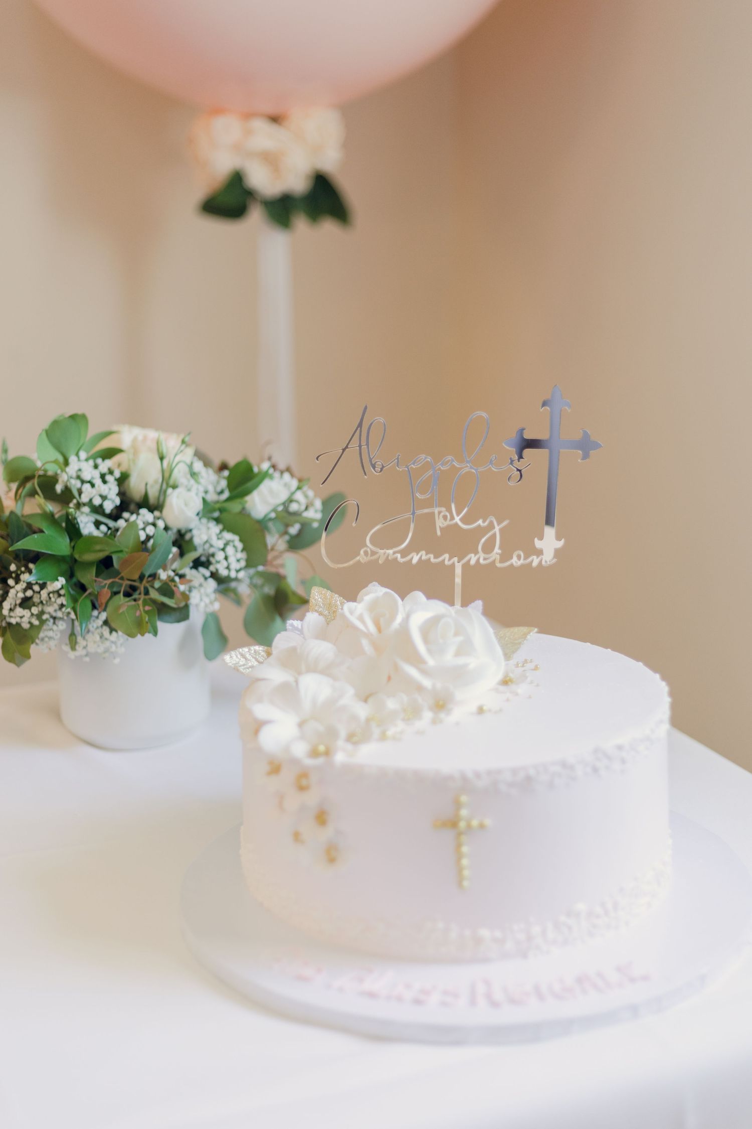First communion reception event photography Pink cake