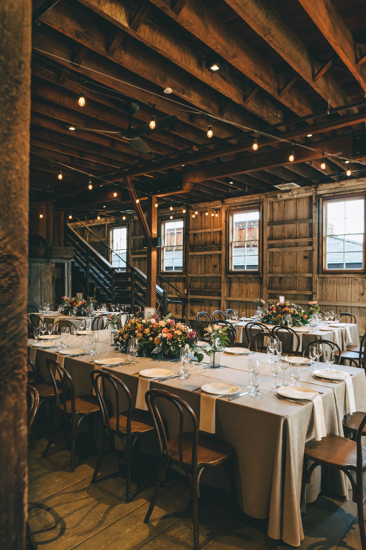 details of the table setting inside the barns at cooper molera in Monterey.