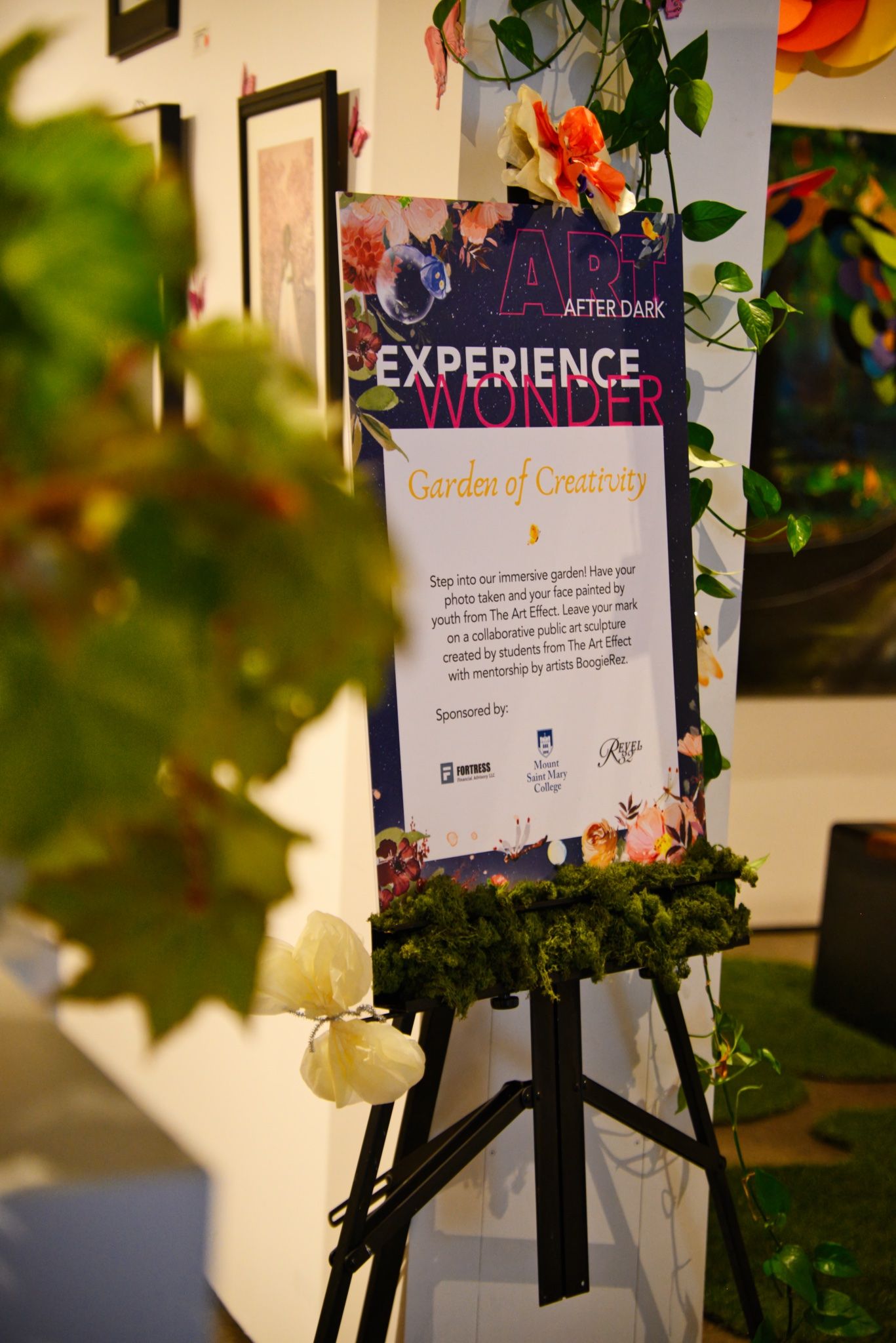 welcome board at art gallery reception