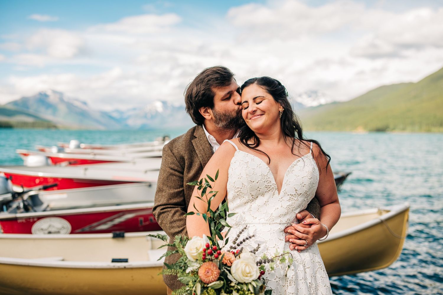 couple getting married at lake McDonald in glacier national park