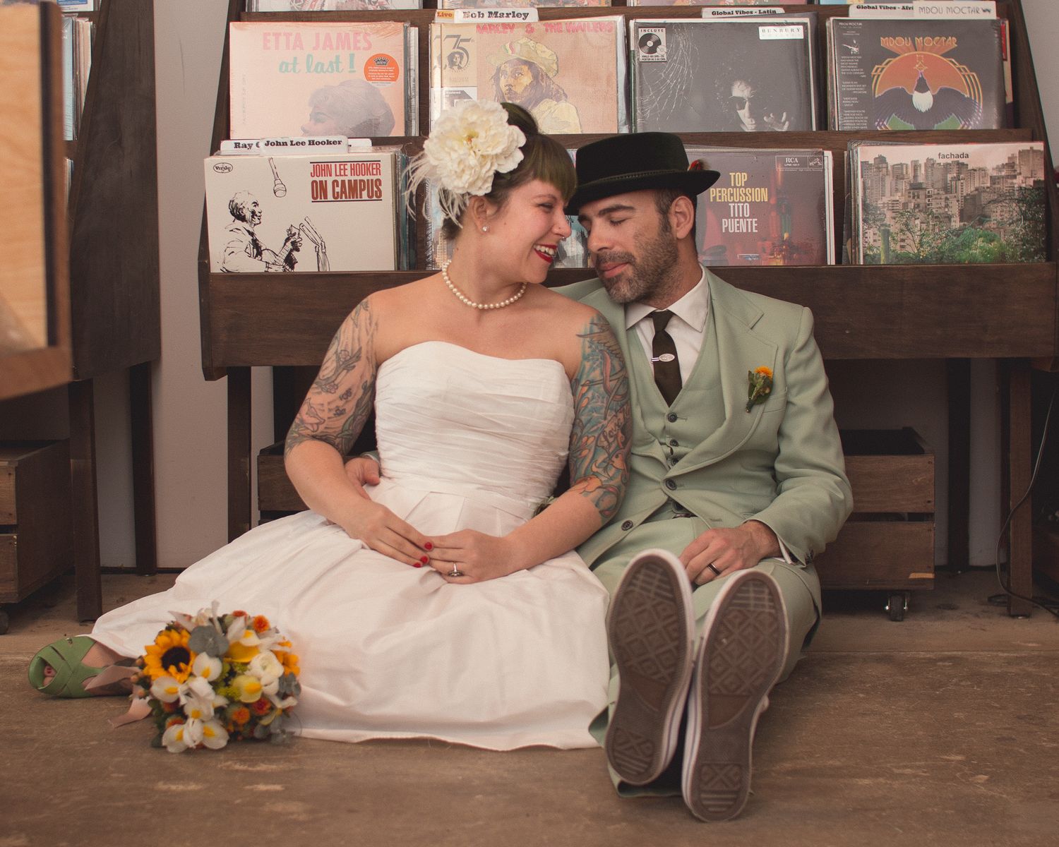 retro wedding record shop