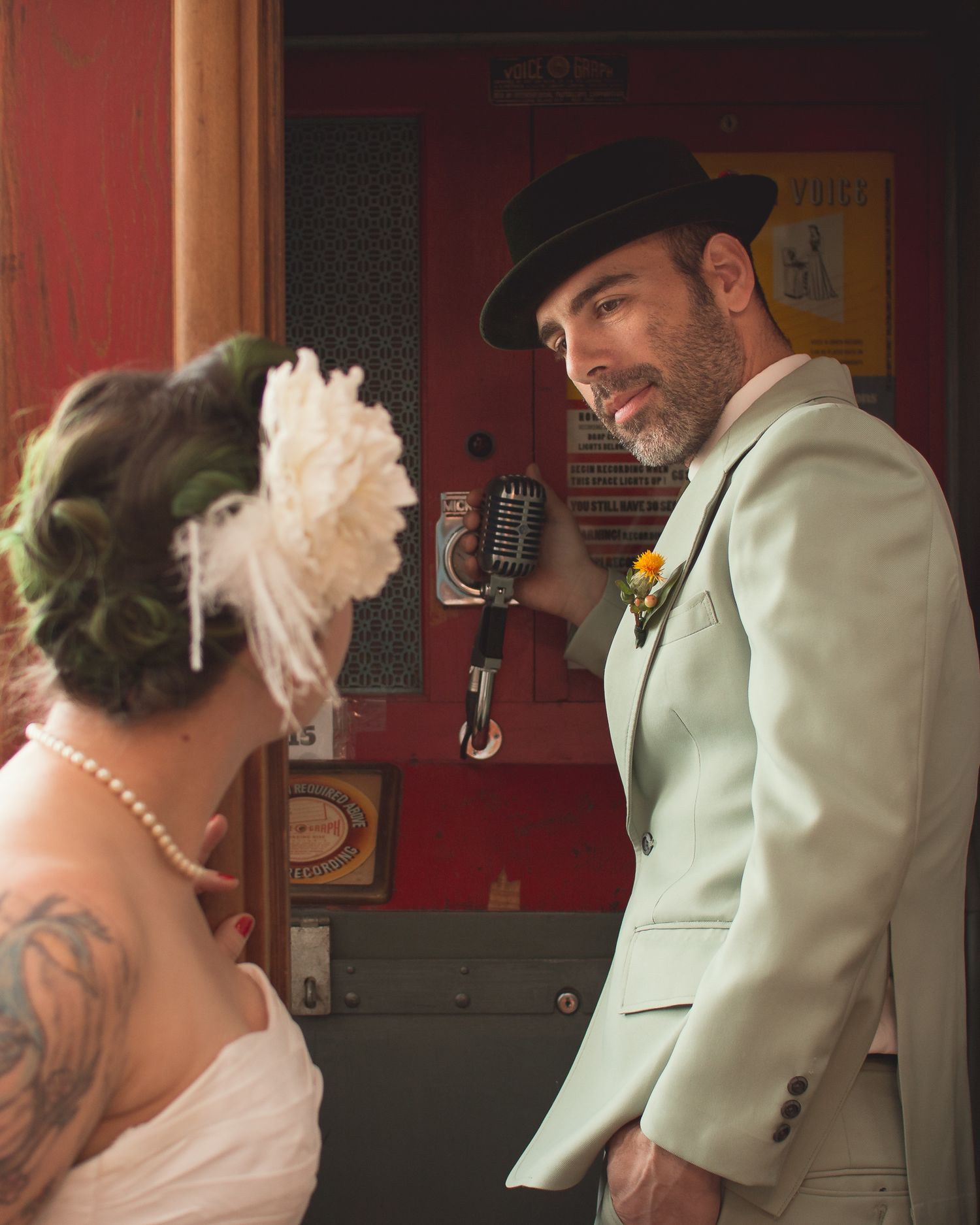recording booth record shop retro wedding
