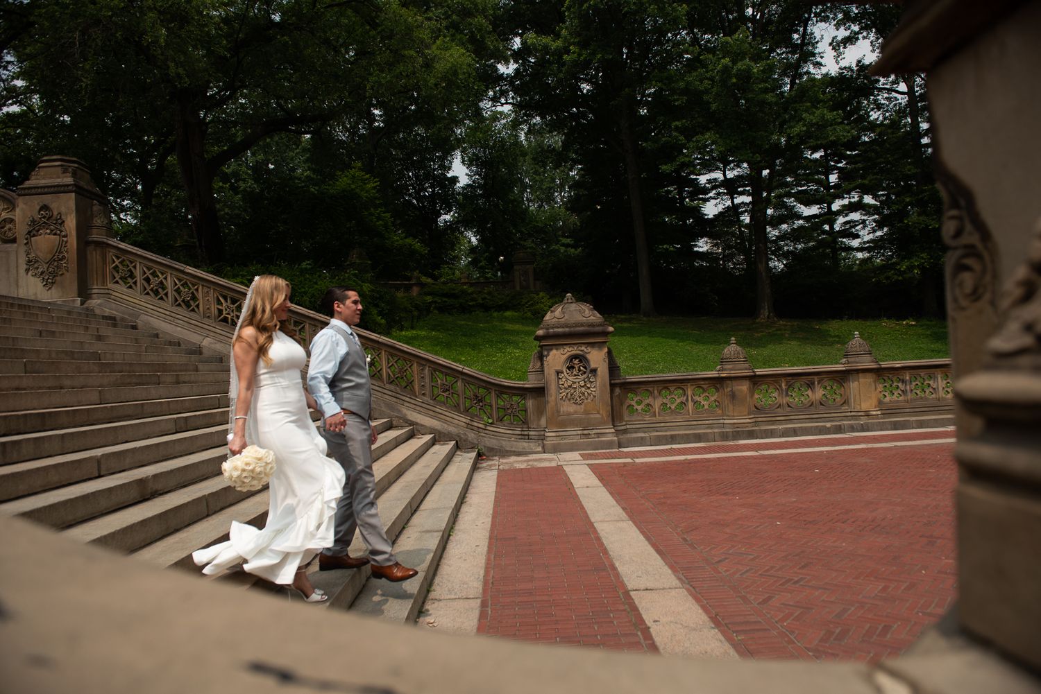 Wedding photography session on the iconic steps of Bethesda Terrace.