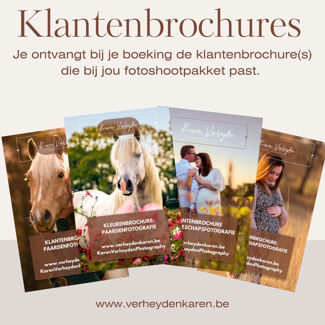 Klantenbrochures paardenfotografie en zwangerschapsfotografie kledijbrochure zelfvertrouwen KarenVerheydenPhotography