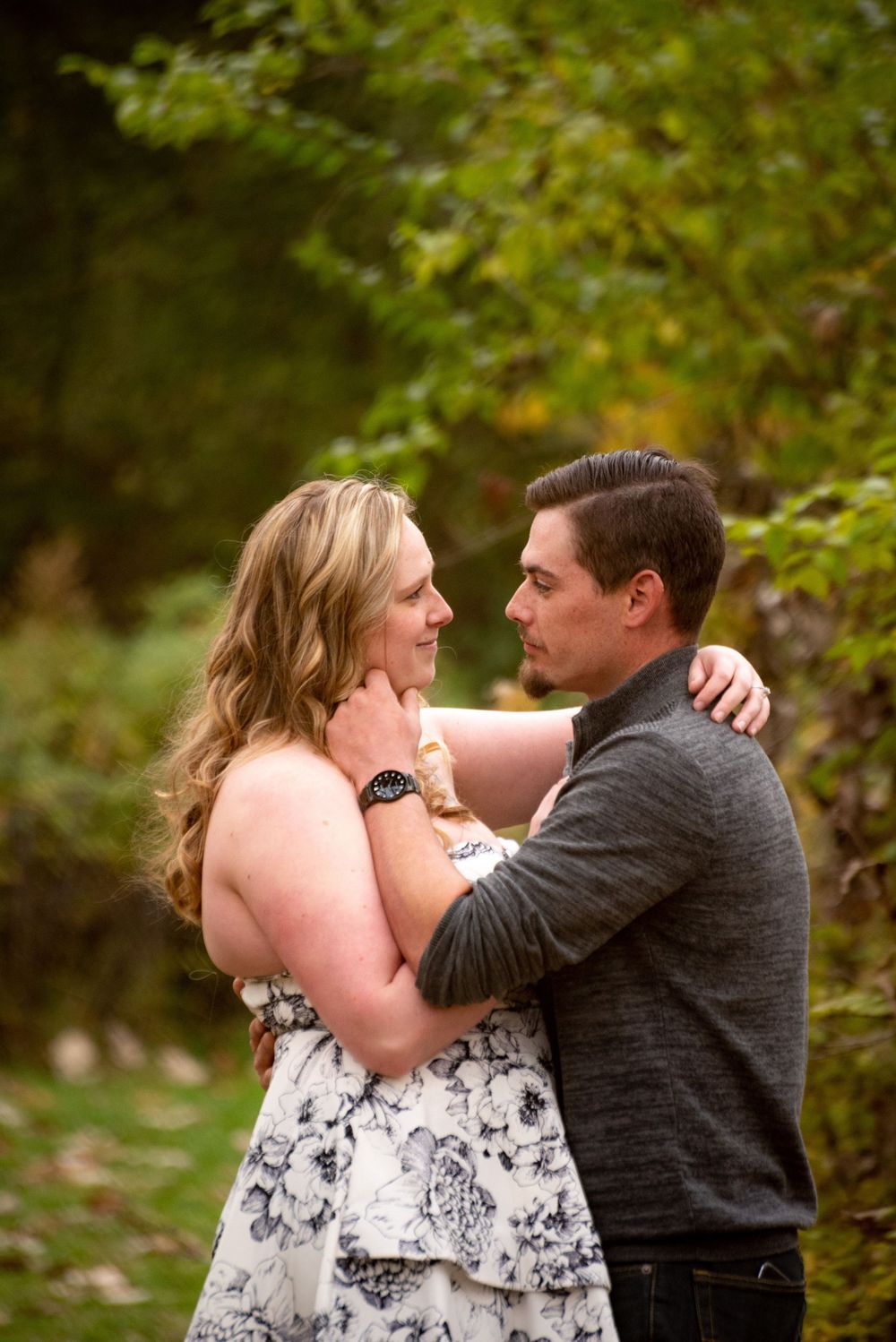 A series of romantic moments captured in a natural autumn setting with golden light.