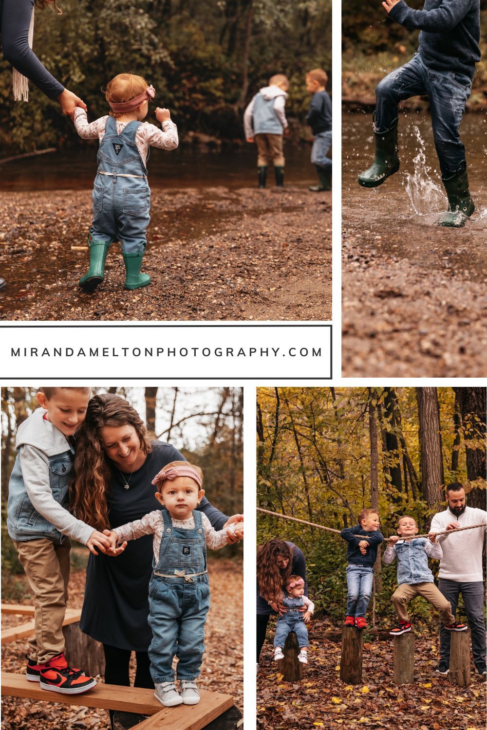 Collage of 4 images from a family photo session in Savage, MN highlights the best places to take family photos in MN