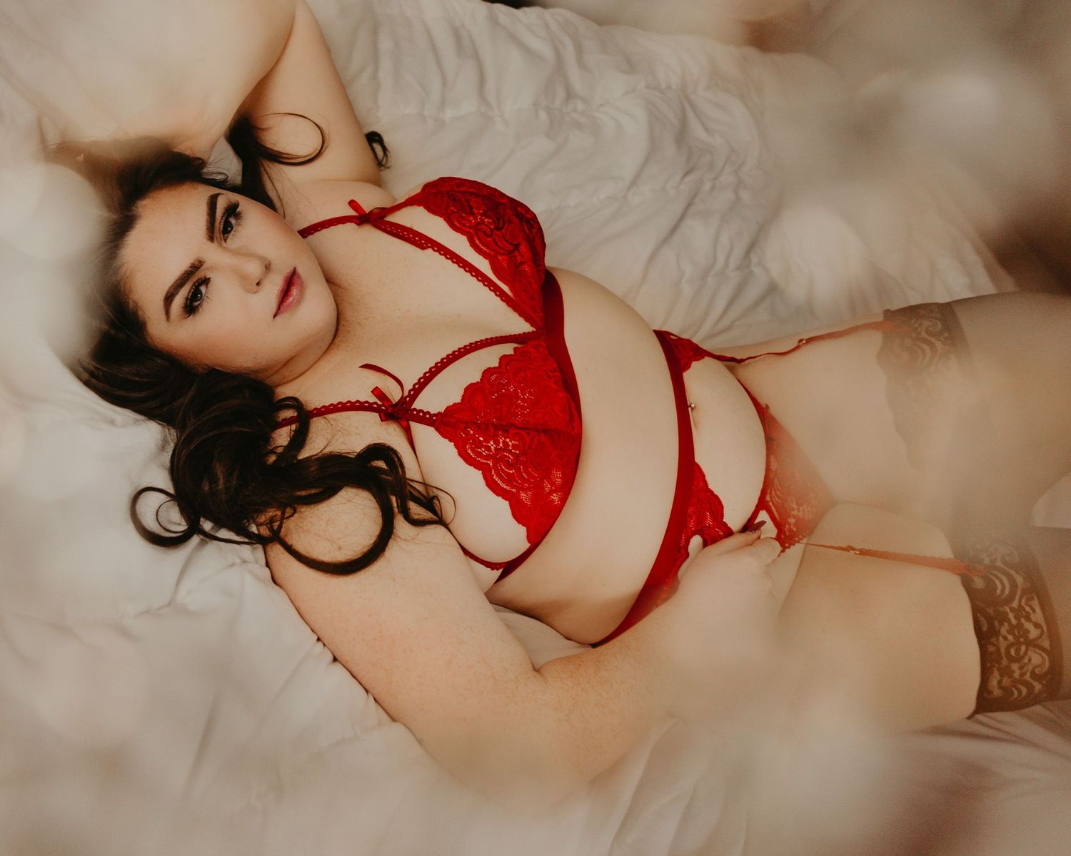 artistic intimates boudoir photo beautiful brunette in red lingerie