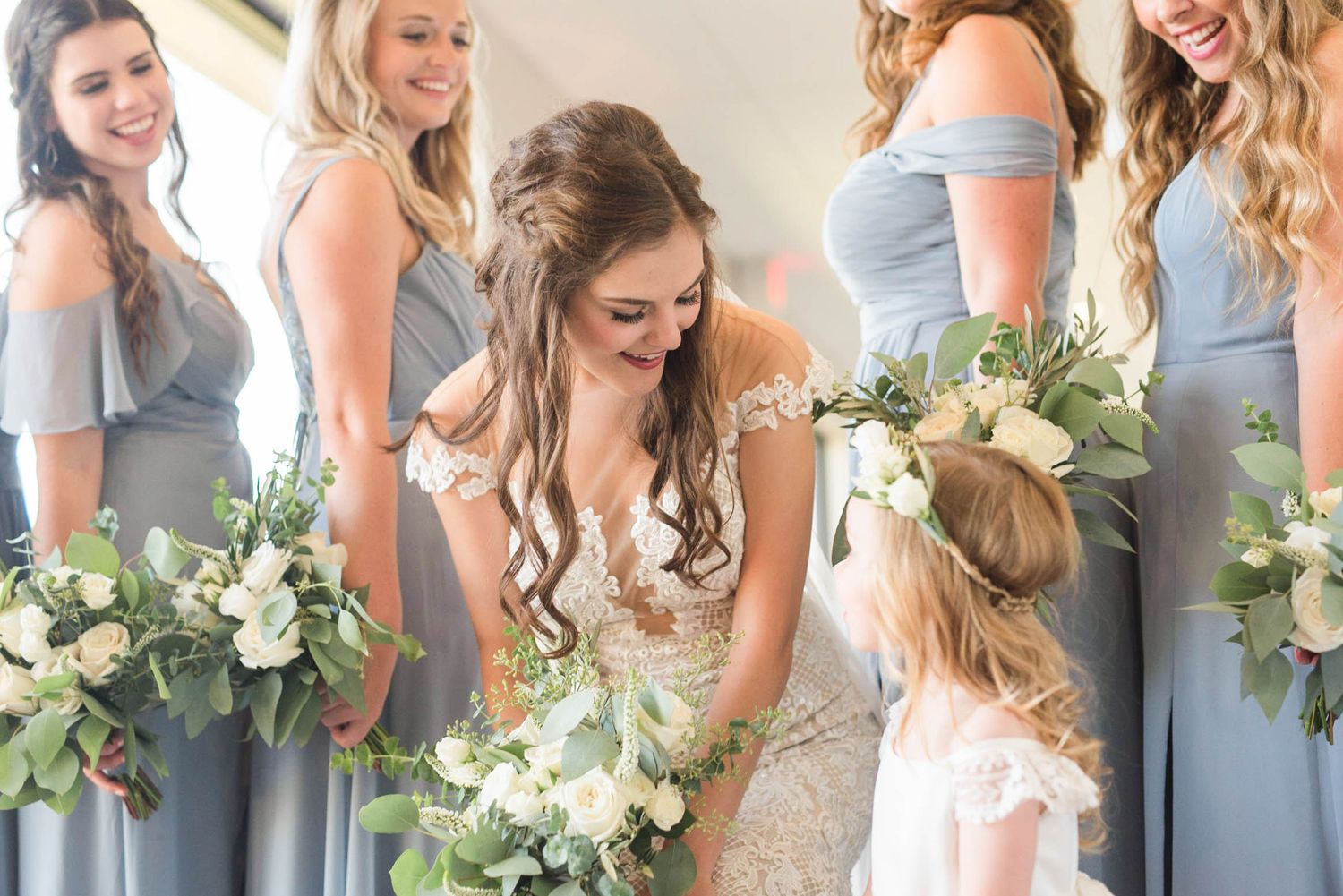 Bride and flower girl candids