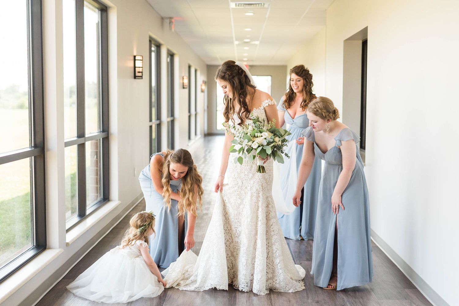 Bride and bridesmaids powder blue dresses