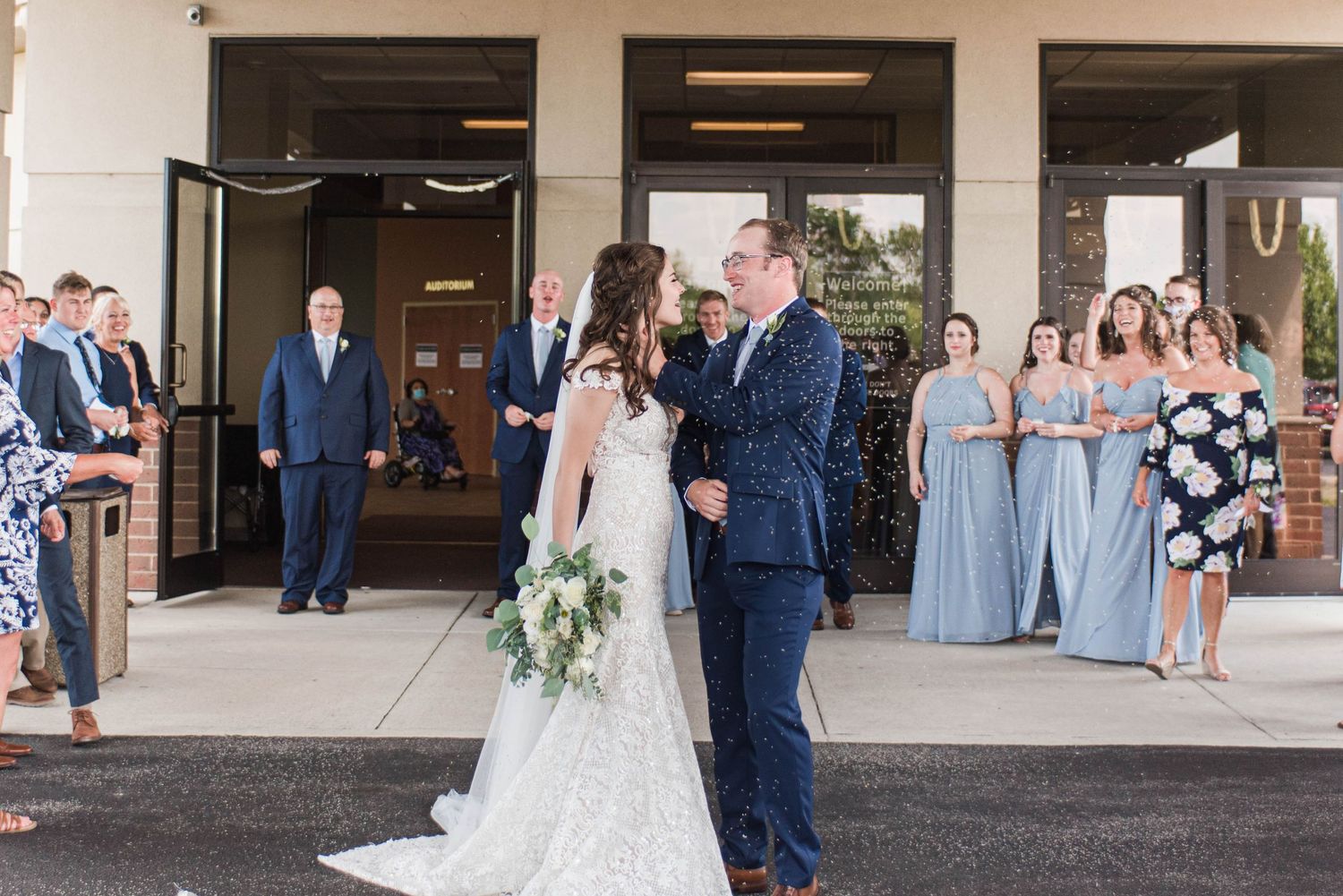 Lavender send off for bride and groom