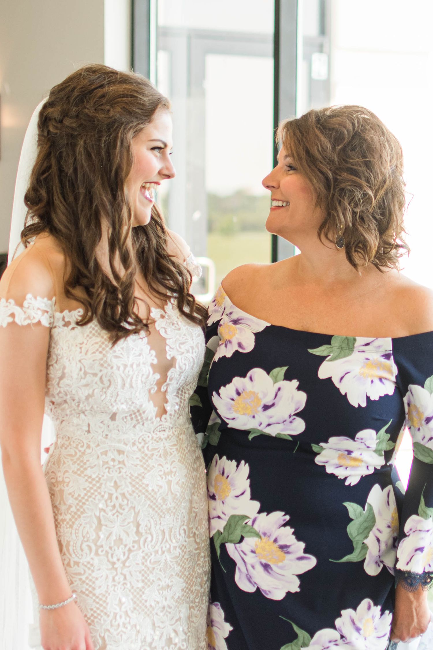 Bride and mom on wedding day