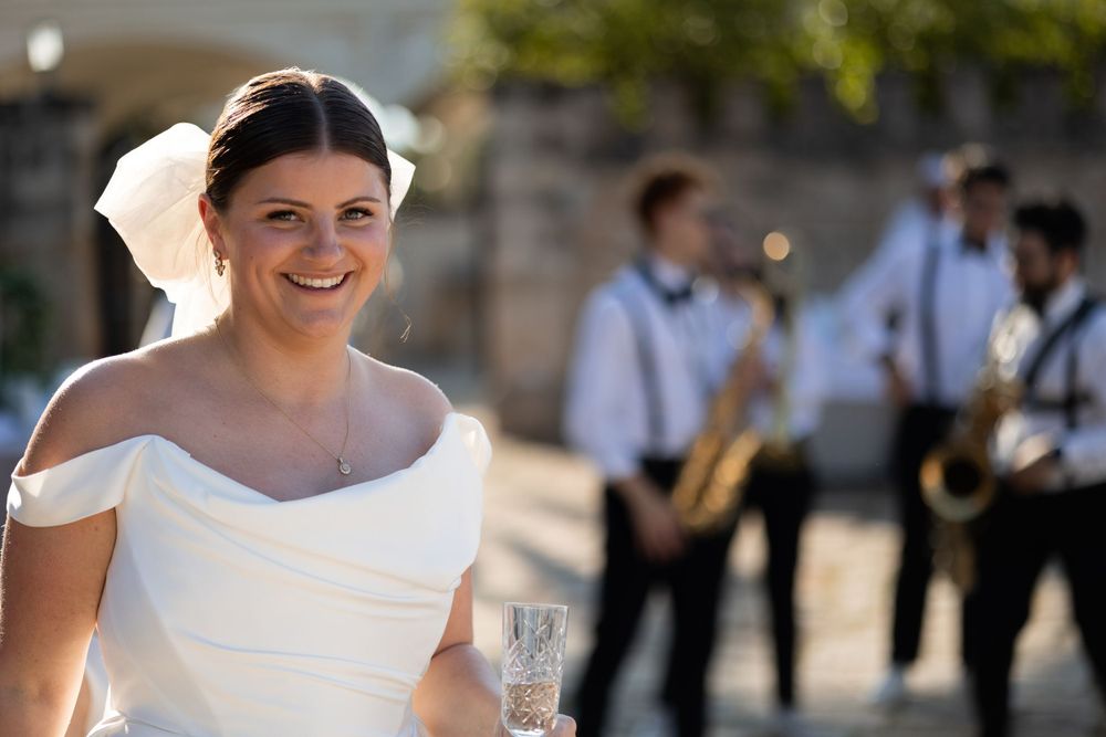 Bride with a band in the background