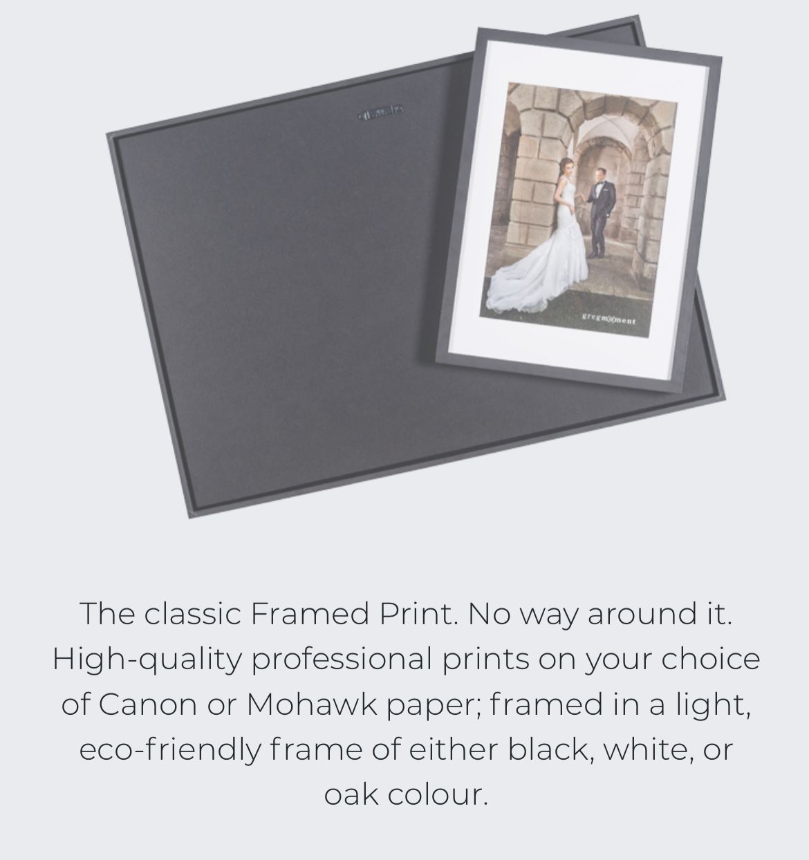 Classic framed print display showing professional photo mounting options.