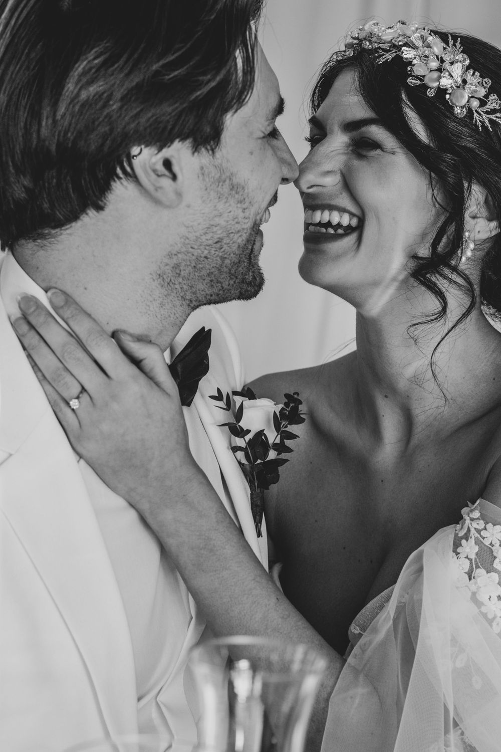 bride and groom laughing in intimate ceremony in london by Dominique Lauren Photography