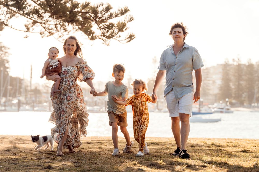 family fun during a family photoshoot with a dog in Sydney