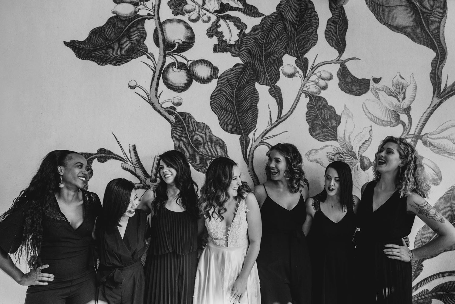 A bride on her wedding day with her bridesmaids in South Africa
