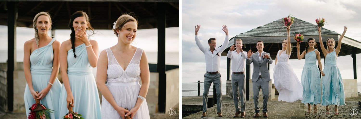 Wedding party photos showing bridesmaids in light blue dresses and celebration moments.