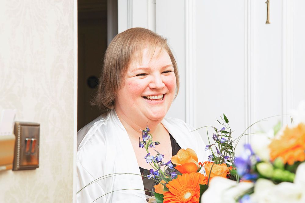 A smiling bride at Shendish Manor Hotel