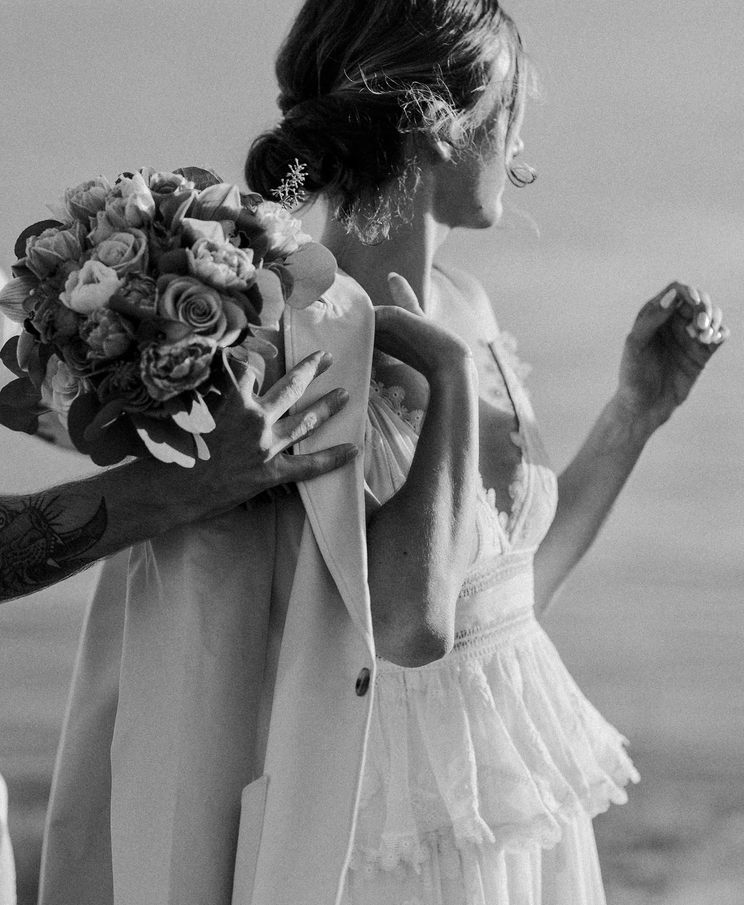 Bride and groom couple's portraits after a Palos Verdes cliffs wedding overlooking the ocean