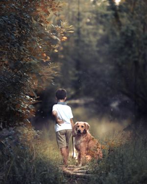 Outdoor Portrait of a Dog and His Boy