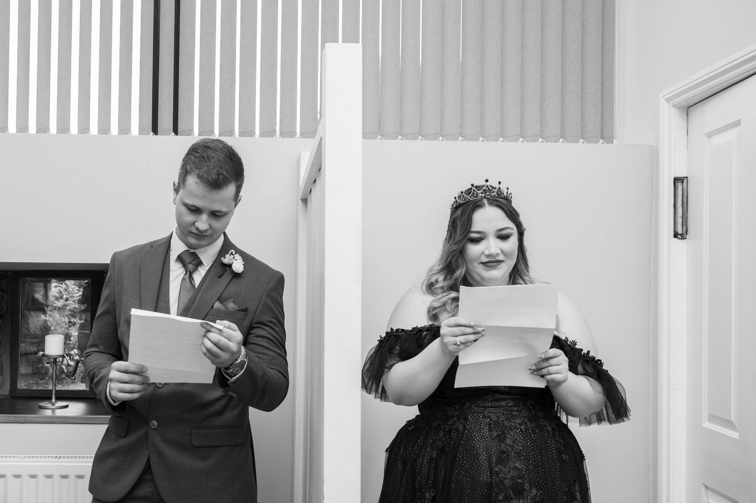 Series of people giving toasts and speeches at an indoor wedding reception.