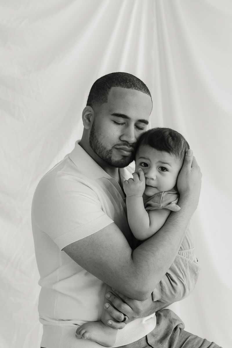 Tender Father-Son Moment in Black and White - NYC Family Photography