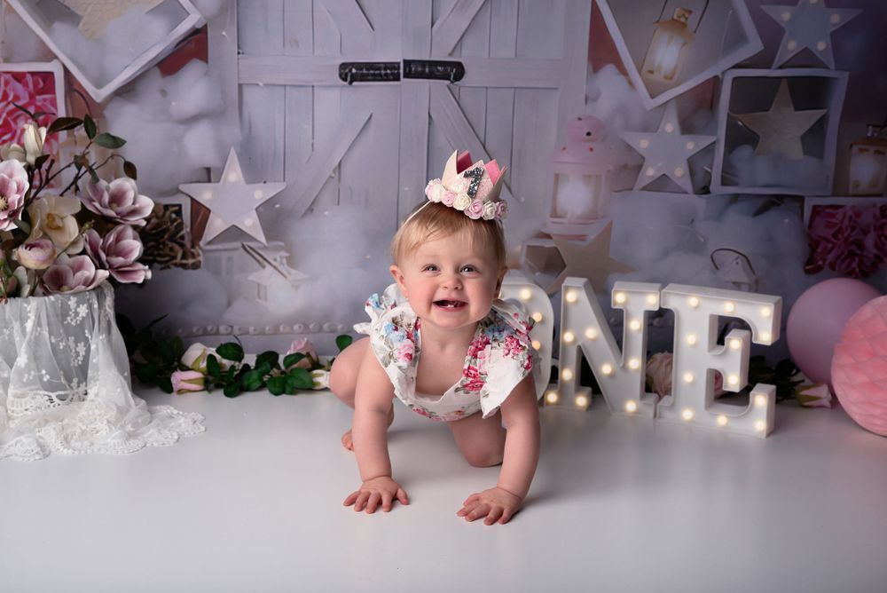 one year old smiling birthday portrait Birmingham area