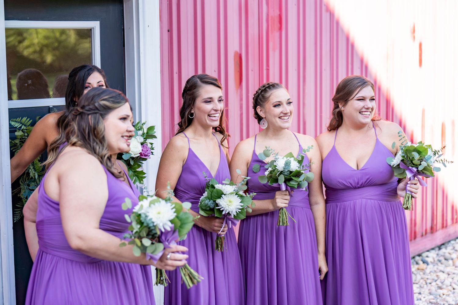 Bridesmaids ready for the ceremony - Almost Fantasy - Blue Heron Barn