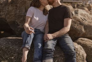 Beach couples session at Evangeline Beach, Annapolis Valley, Nova Scotia Canada
