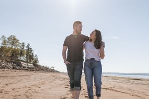 Beach couples session at Evangeline Beach, Annapolis Valley, Nova Scotia Canada