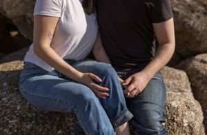 Beach couples session at Evangeline Beach, Annapolis Valley, Nova Scotia Canada