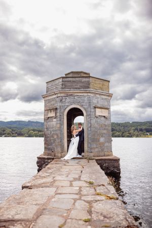 Nathan and Abbey at the Temple of Heroes, Storrs Hall, Lake District