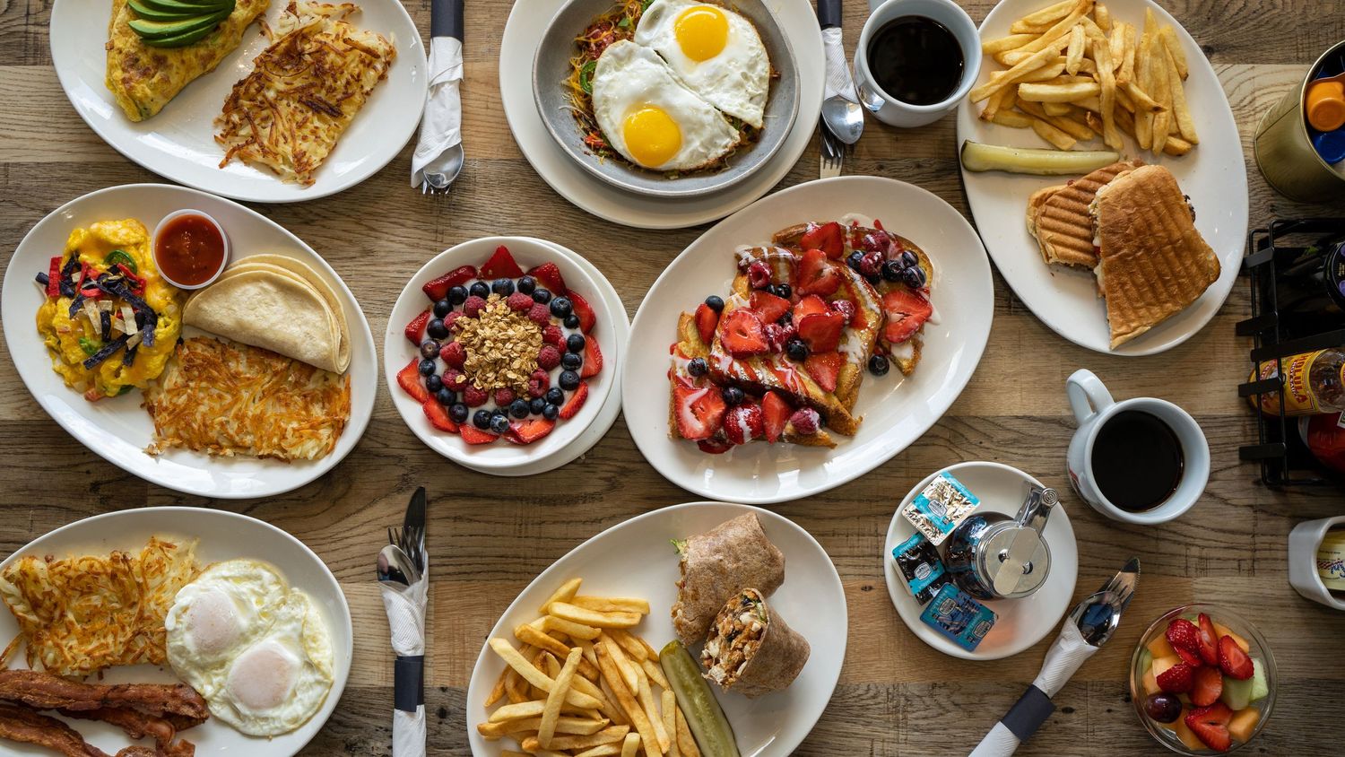 Sunview Cafe Breakfast Food Array Overhead